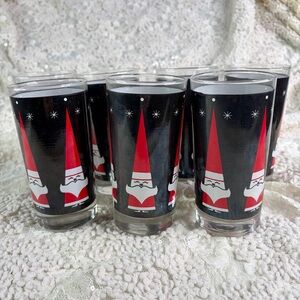 Holt Howard Libby Vintage Mid-Century Santa (7) Glass Set Atomic Starry Night
